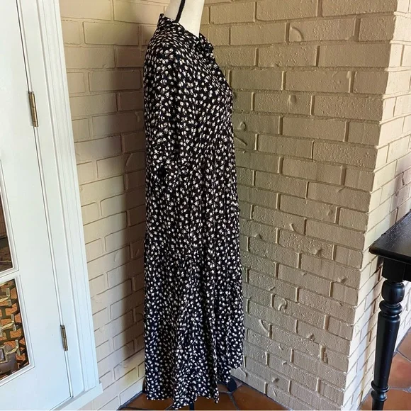 Natural Life Rebecca Midi Dress Dark Floral Boho Prairie Tiered Cottage Core M - Picture 5 of 10